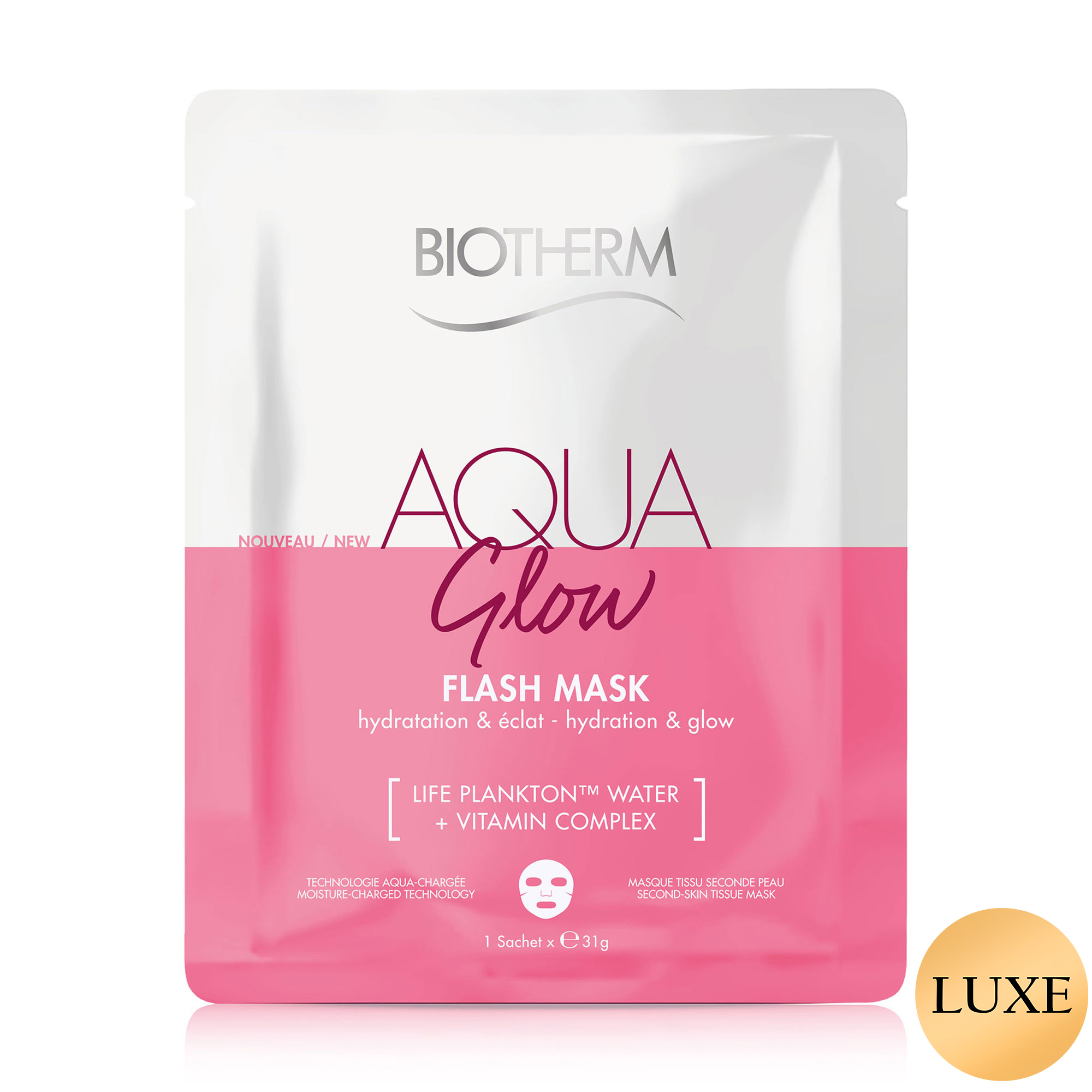 Уцінка! Зволожувальна тканинна маска для сяяння шкіри обличчя Biotherm Aqua Glow Flash Mask, 31 г